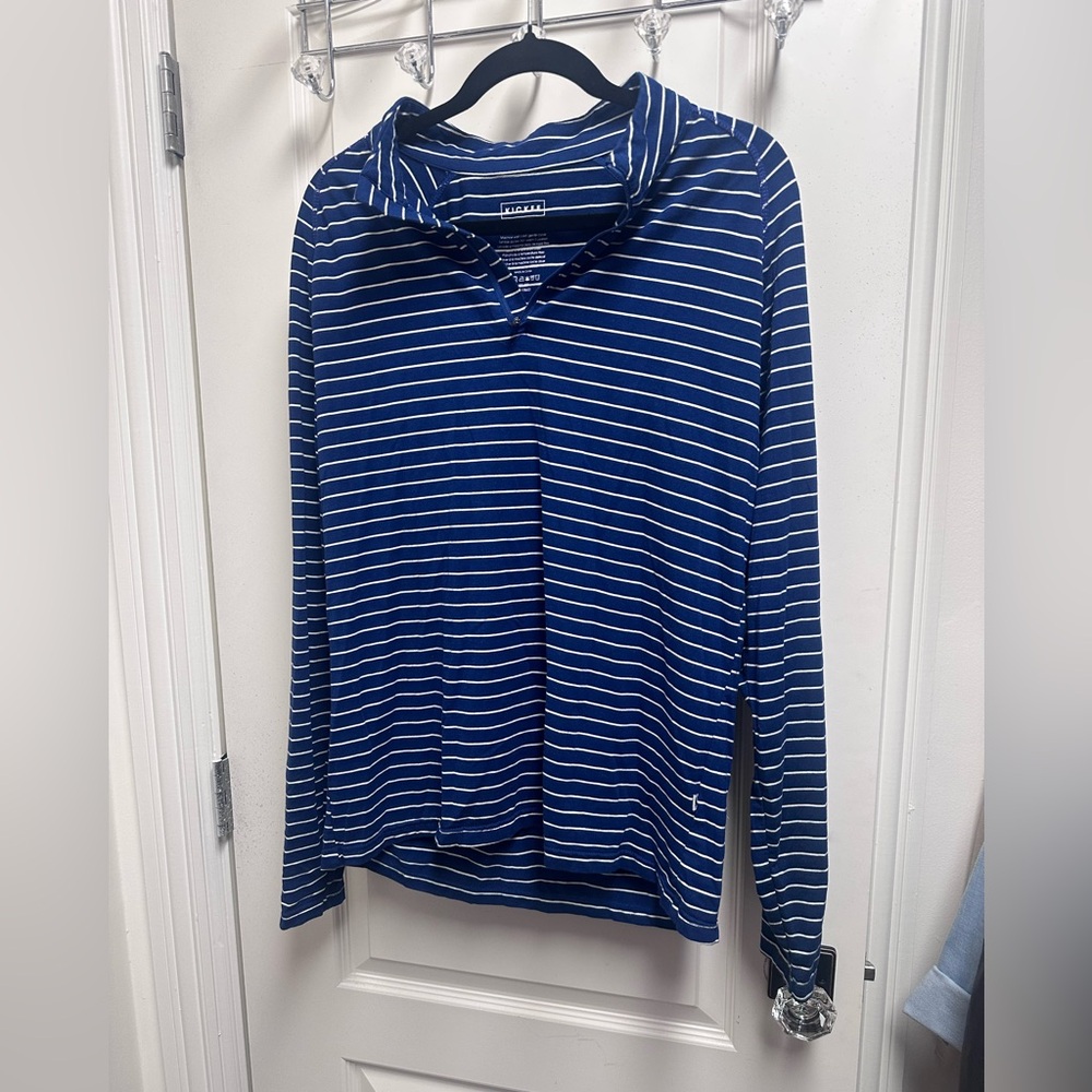 Kickee Pants men’s Navy and White Striped Quarter Zip Shirt SZ M